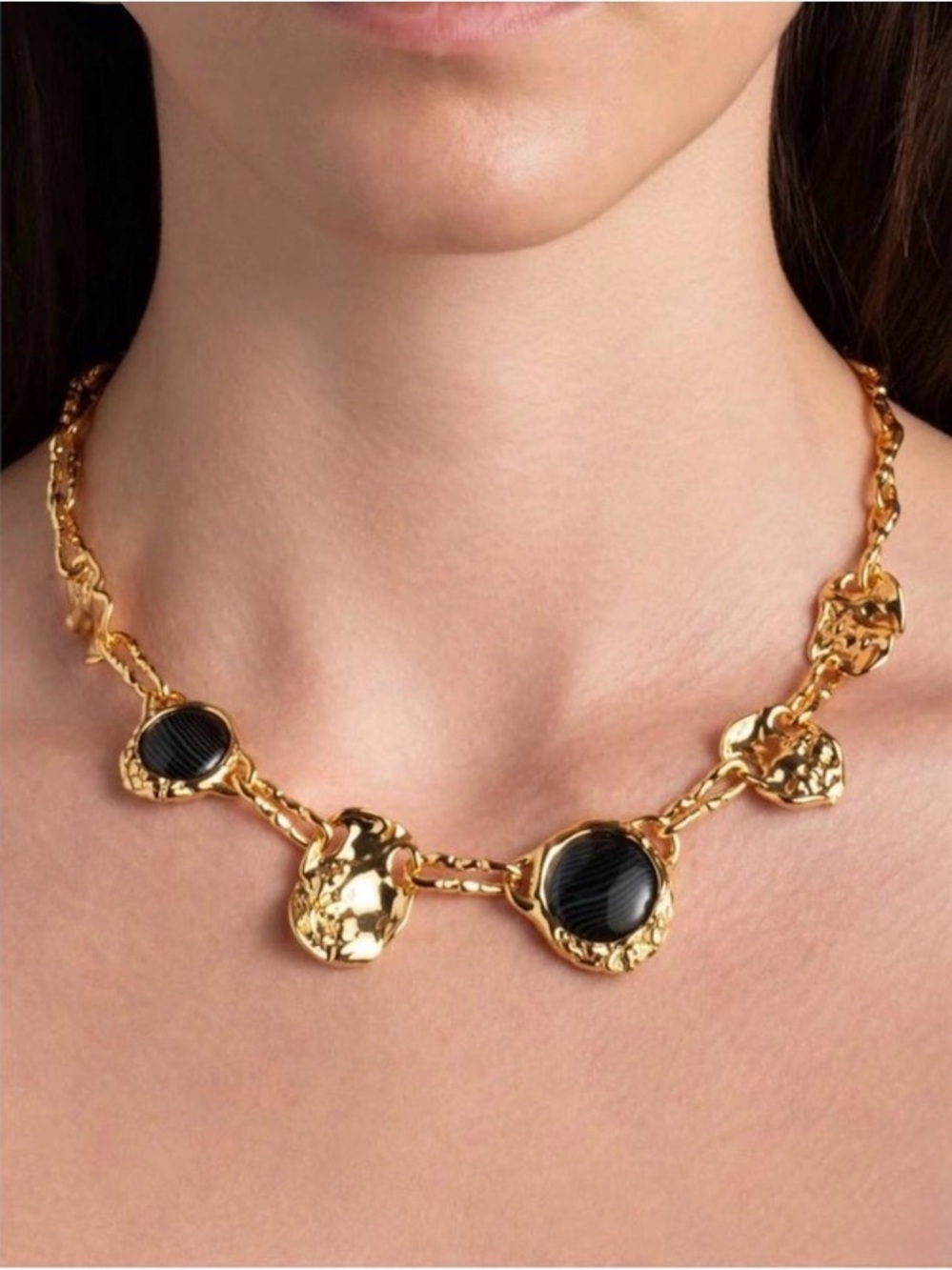 NEW Alexis Bittar Brut Coin Necklace Banded Agate Molten Gold SB17